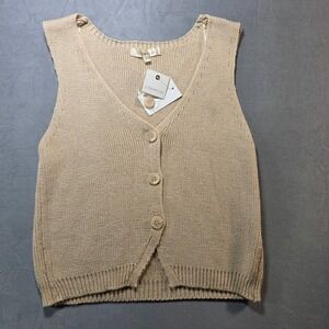 NWT Ultra Flirt Womens Brazilian Sand Knit Button Front V-Neck Sweater Vest SZ S